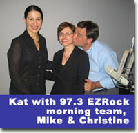 Kateryna Spiwak with 97.3 EZRock morning team Mike & Christine following an interview about Valentine's Day tips for singles.